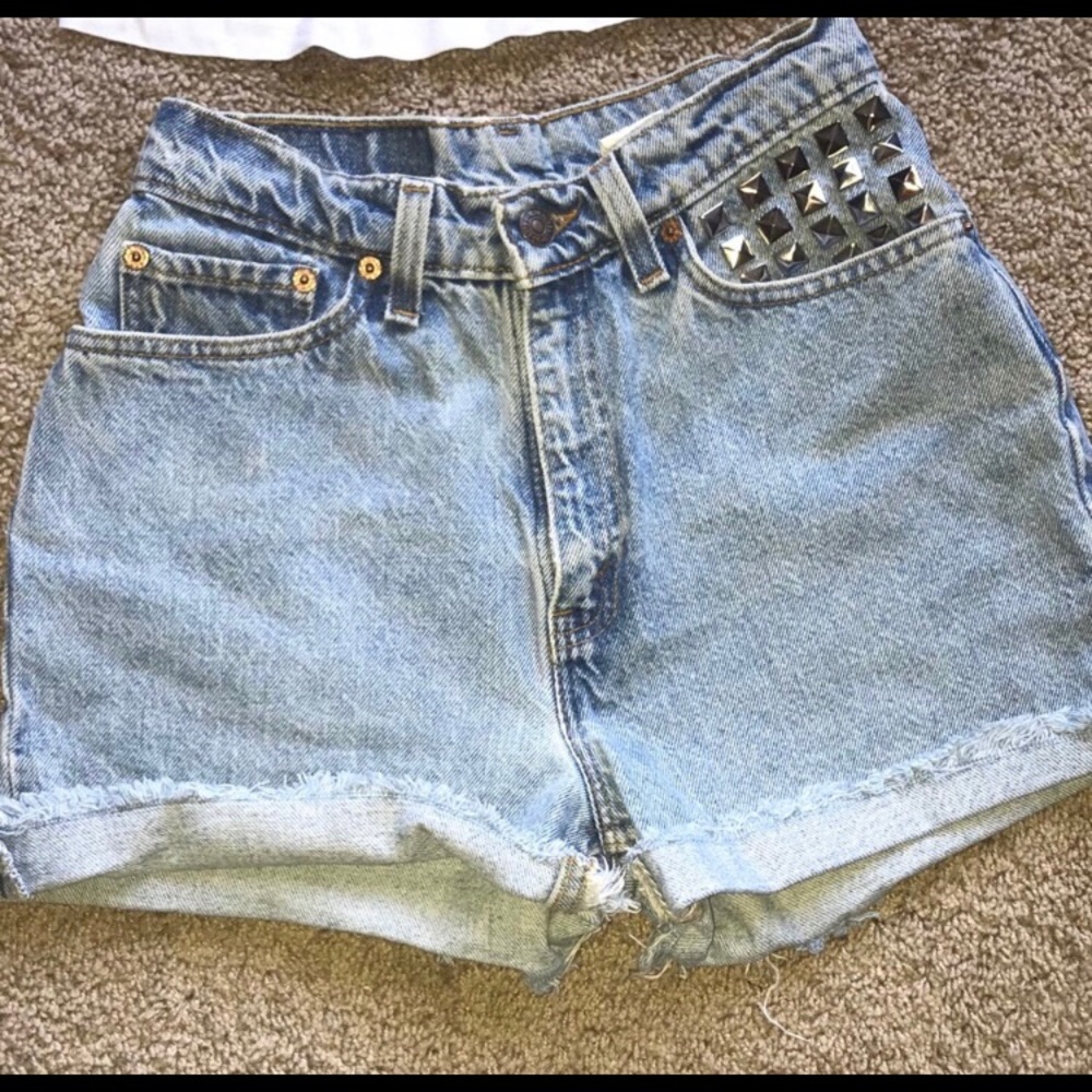Levi High Rise Vintage Denim Studded Shorts